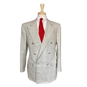 LUXURY Brioni Pure Silk Double Breasted 40R Bone/Ivory Check Jacket Sport Coat